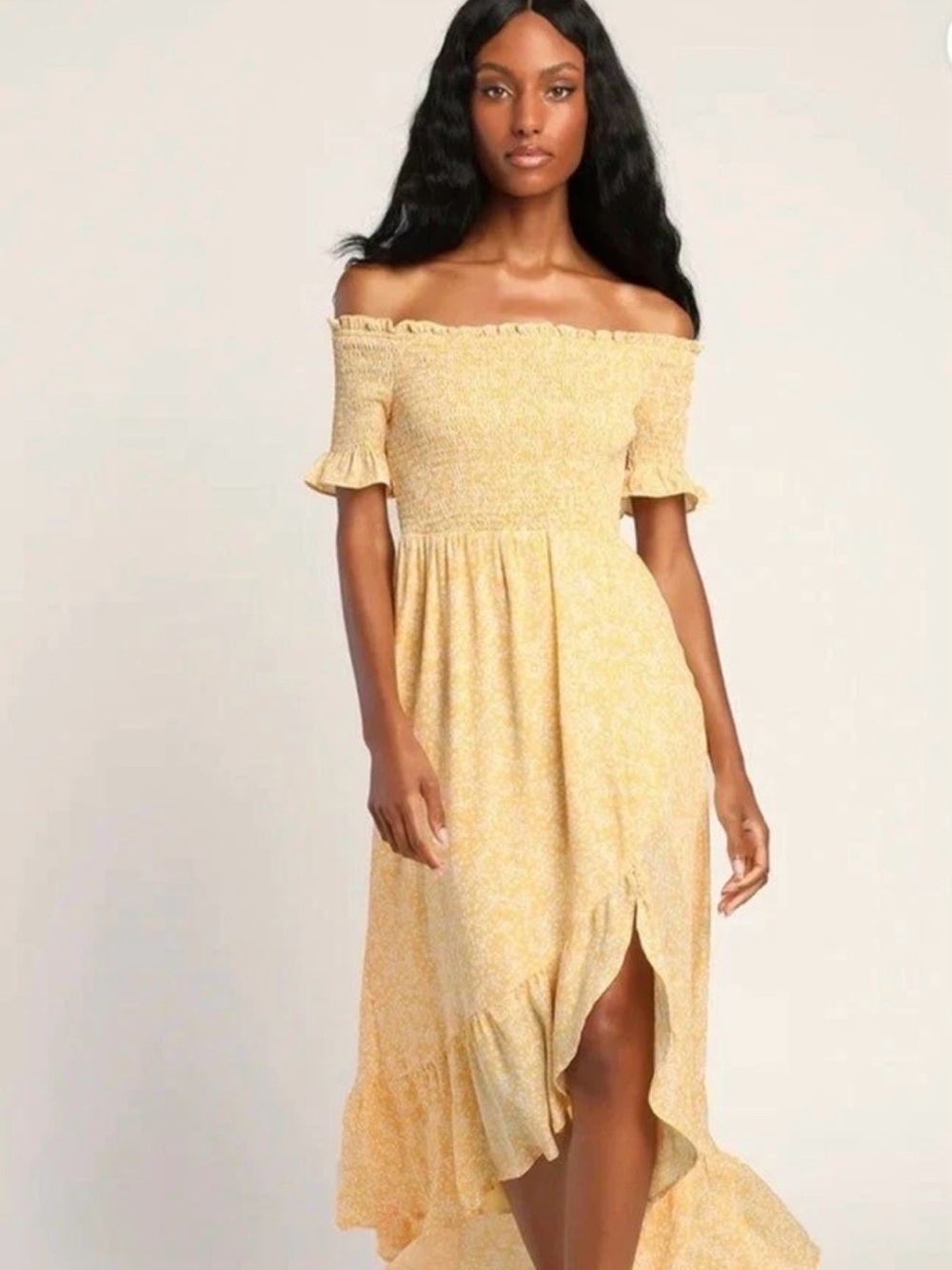 Lulu’s Off-Shoulder Yellow Summer Maxi Dress size L